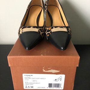 Coach Animal Leopard Print Black Pointed Toe Heels